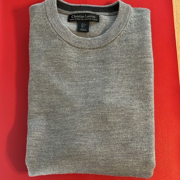 Christian Lacroix 100% Extra Fine Merino Wool Sweater Mens Gray Crewneck size L